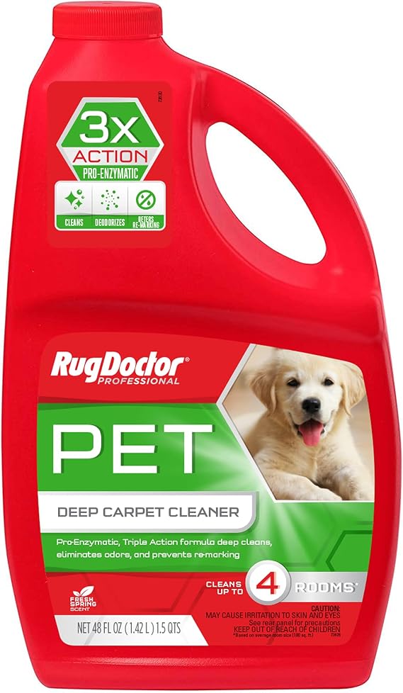 Rug Doctor Pet Stain & Odor Carpet Cleaner, 3x Action Pro-Enzymatic Formula - Cleans, Deodorizes, Deters Remarking 48 oz., Protects Against Future Accidents, CRI Certified