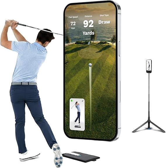 Golf Daddy Golf at Home Simulator AI Swing Analyzer & No Ball Practice Trainer Real-Time Feedback, Outdoor & Indoor Golf Practice Mat for Skill Improvement, and Portable Setup for Daily Training