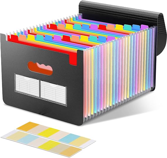 A4 Document Sorter, Expanding Accordion Organiser for Office/School Supply with 24 Compartments with Lid, Administrative Paper Storage