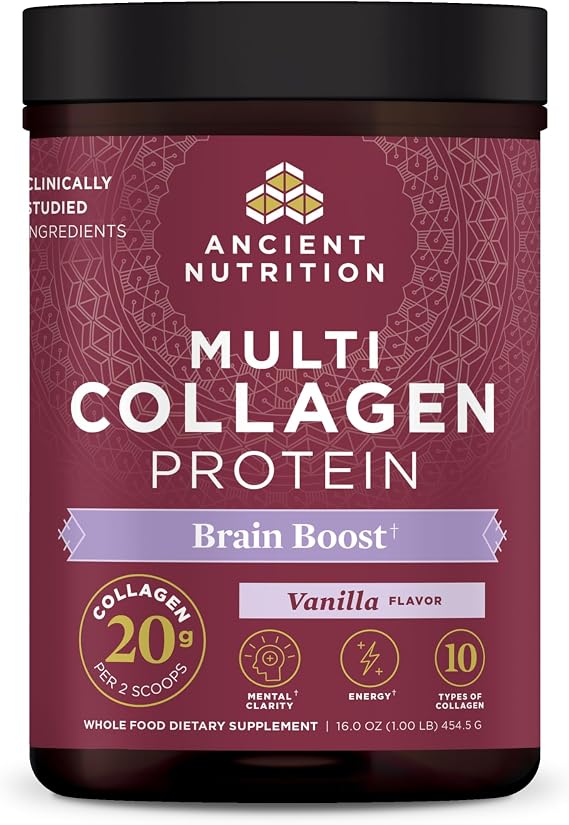 Ancient Nutrition Hydrolyzed Multi Collagen Peptides, Brain Boost