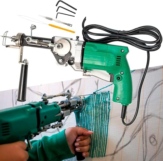 Cut Pile Rug Gun Electric Carpet Weaving Gun Flocking Machine with Needle Threader for Rug Making, Beginners,Speed Adjustment and 360Handle,GreenSet (Greenset)