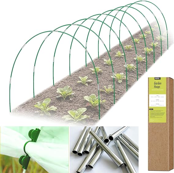 RIFNY Garden Hoops for Raised Beds, Greenhouse Hoops for Row Cover, 48 PCS | Long Grow Tunnel, Rust-Free Fiberglass Garden Support Poles for Insect Mesh Netting Freeze Plant Cover Shade Cloth, Green