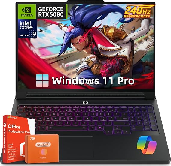 Lenovo 2025 Legion Pro 7i Gen 10 Gaming Laptop, Intel Ultra 9 275HX, GeForce RTX 5080 16GB GDDR7, 16.0" 240Hz OLED, 32 GB DDR5 RAM, 1 TB SSD, Windows 11 Pro with Office Lifetime, w/Accessories