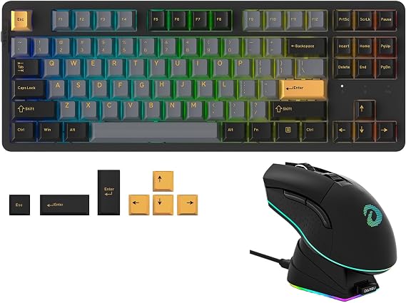 DAREU Wireless Keyboard and Mouse:EM901X Wireless Gaming Mouse & EK87PRO Gasket Wireless Gaming Mechanical Keyboard Combo