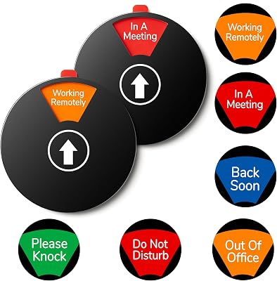 2 Pack Office Door Sign Privacy - Do Not DisturbOut of OfficeIn A MeetingBack SoonWorking RemotelyPlease Knock - 6 Options for Conference Studio 6 Inches Black,Pure text, no icons