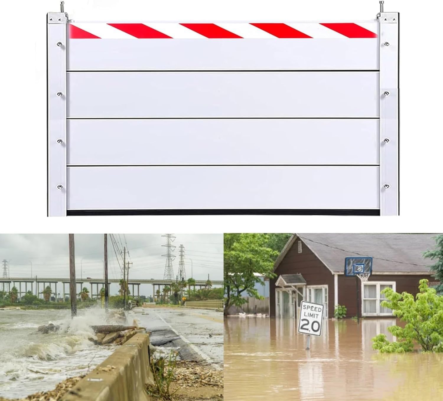 Flood Barrier, Heavy Duty Aluminum Baffle With Reflective Warning Strip, Flood Protection Barrier Water, Removable Flood Panel Water Stopper Board，For Driveways, Rivers, Construction QiuShuiDrOutside