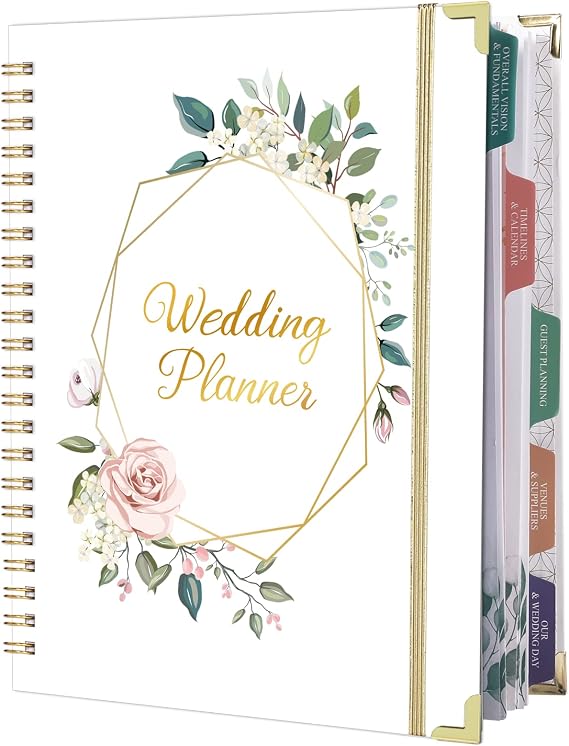 Wedding Planner & Organizer - Wedding Planner Book, 9" x 11.9" | Wedding Planning Book with 5 Tabbed Sections, Hardcover with Metal Corner + 5 Inner Pockets + Elastic Closure - Romantic Flor