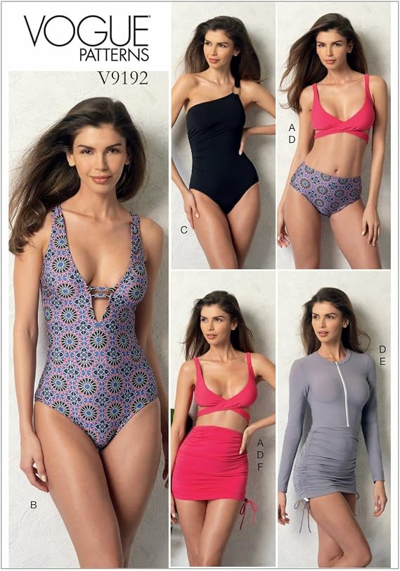 Vogue Patterns Casual Misses' Wrap-Top Bikini, One-Piece Swimsuits, and Cover-Ups Size A5 (6-8-10-12-14) Green