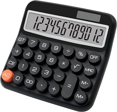 Black Calculator, Big Button Calculator with Large LCD Display, Black Office Desk Accessory for Offices, Schools, Homes and Businesses