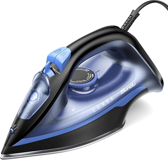 Steam Iron for Clothes with Rapid Heating Ceramic Coated Soleplate,1500W with Precise Thermostat Dial,Self-Cleaning, Auto-Off,11.84oz Water Tank for Home Clothes Ironing Use