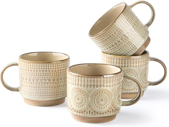 GBhome 16 oz Coffee Mugs Set of 4, Stackable Ceramic Coffee Cups Set