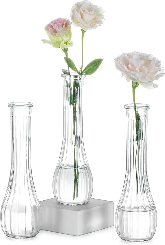 NUPTIO Glass Bud Vases Centerpiece Bulk, 8.5" Tall, Clear, Set of 3