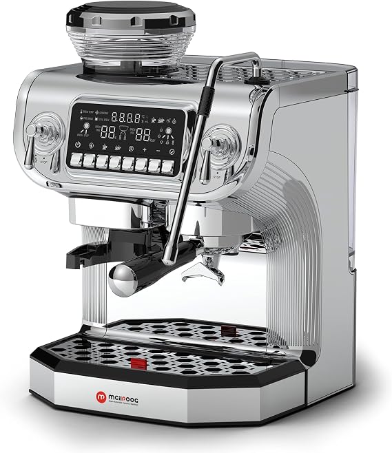 Mcilpoog TC530 Espresso Machine with Milk Frother,Semi Automatic Coffee Machine with Grinder,Easy To Use Espresso Coffee Maker with 5.5 inch Large Screen,15 Bar Pressure Pump,PID Temperature Control.