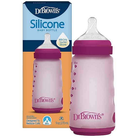 Dr. Brown's Silicone Baby Bottle, 9 oz, Level 2 Nipple, 3m+, Pink, 1-Pack