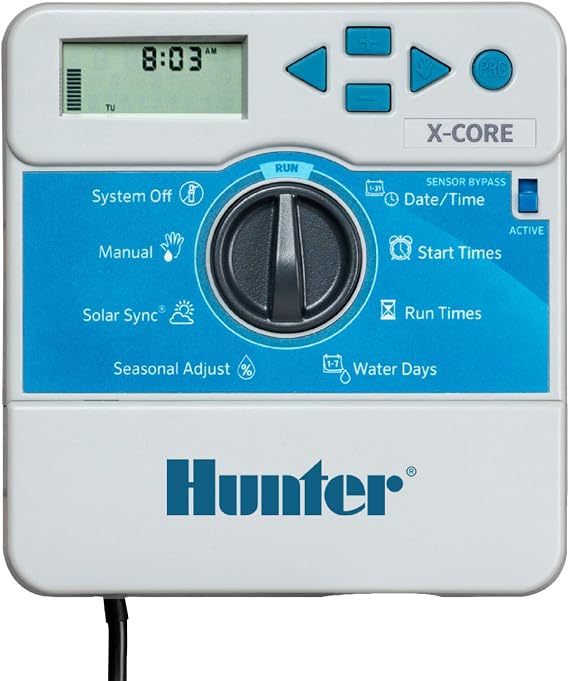 Hunter X-Core XC600i Indoor Sprinkler Timer, 6-Zone Irrigation Controller | Indoor 6-station irrigation controller with easy programming, manual controls, seasonal adjust, and standard dial operation