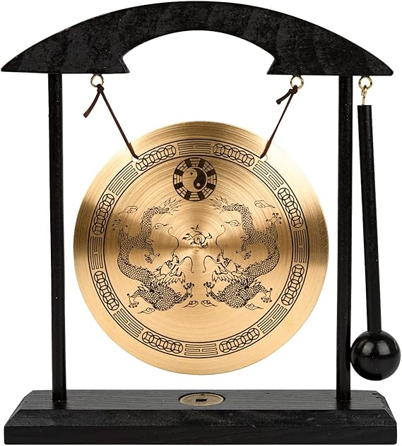 Zen Art Tabletop Brass Gong Dragon Taiji Symbols Feng Shui Meditation Decor