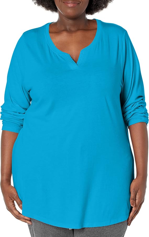 Just My Size Women's Plus-Size Split Neck Tunic