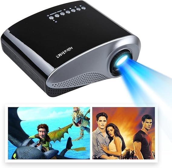 2.4Inch Portable Mini Projector 16:9 4:3 50,000 Hours, 1000:1 Contrast with Max 1920x1080 Native 480x320 Resolution 60Lumen Multimedia LED Projector - Black