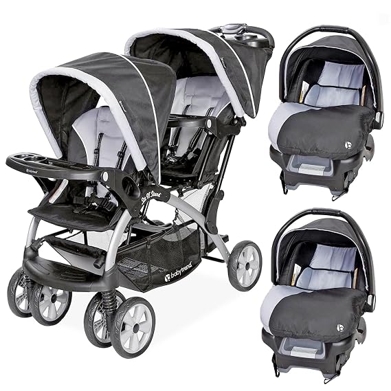 Baby Trend Infant/Toddler Double Stroller & 2 Car Seats, 3 Pc Set, Stormy