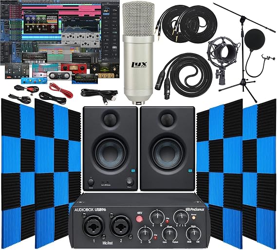 Presonus AudioBox 96 USB 2.0 Audio Interface with Eris E3.5 Pair Studio Monitors 24 Pack Acoustic Soundproof Studio Foam Wedges Sound Insulation Panels