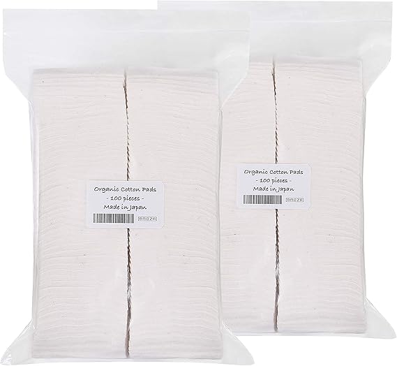 Japanese Organic Cotton Pads 100 Pieces 100% Organic Unbleached [Made in Japan] (2 Packs)