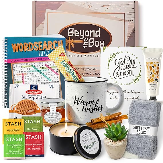 Get well soon Gift Basket for women | Care Package w/snacks & greeting card, after-surgery hospital recovery variety gift, cancer, Injury | Feel better soon, Speedy recovery encouragement gift