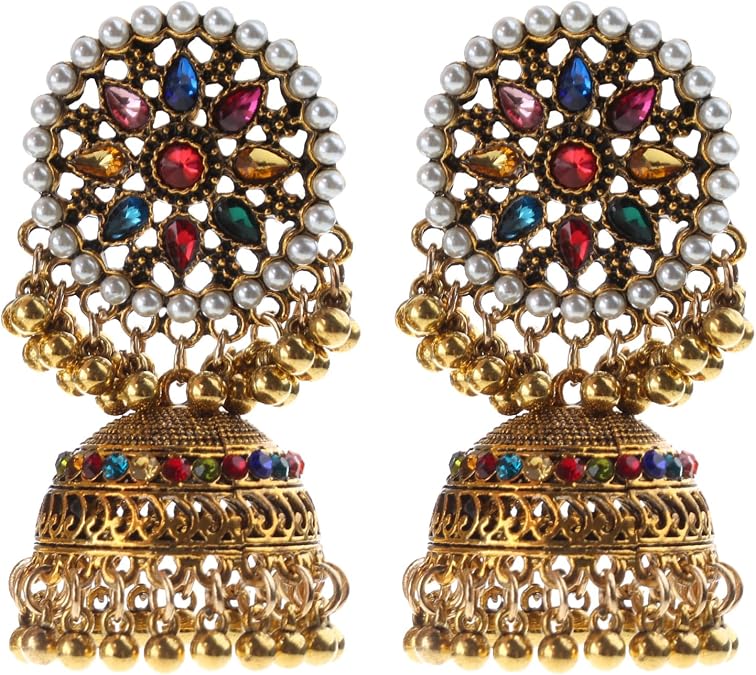 Fashion Earring, Jhumka Bell Shape Fringe Drop Earring Ethnic Sunflower Statement Earring 2.75x1.77"