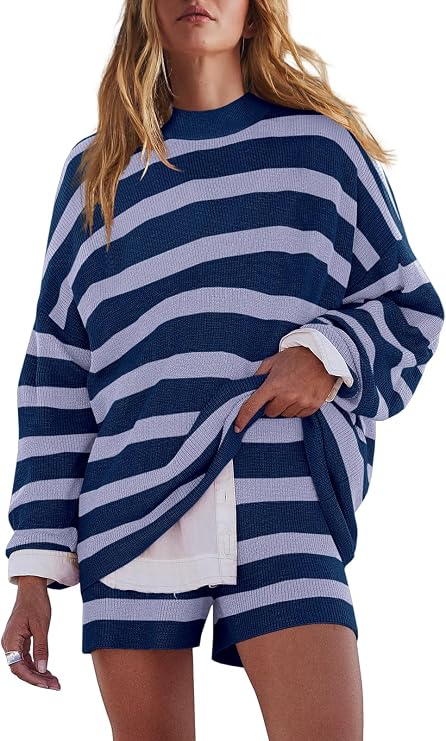 LAMISSCHE Womens Oversized Striped Lounge Sets Matching 2 Piece Sweater Set