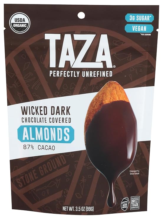 Taza Chocolates, Wicked Dark Chocolate Covered Almonds, 3.5 Ounce
