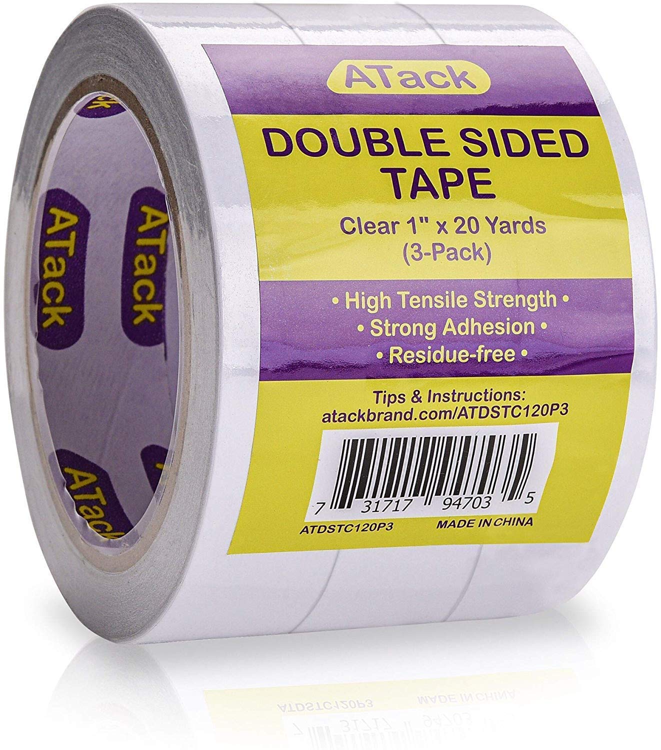 Buy Atack Clear Double Sided Tape 1 Inch X Yards 3 Pack Tear By Hand Wall Safe Heavy Duty Double Sides Self Sticky Wall Fabric Tape For Wood Templates Furniture Leather Curtains And