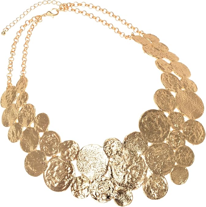 Jerollin Women's Statement Collar Choker Chuncky Bib Necklace Set, African Sparkling Canine Shape Fringe Necklace