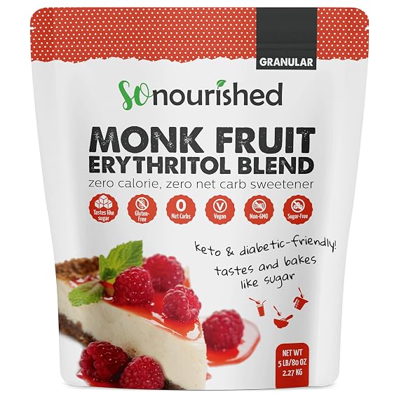So Nourished Erythritol Monk Fruit Sweetener Sugar Substitute Granular 80oz