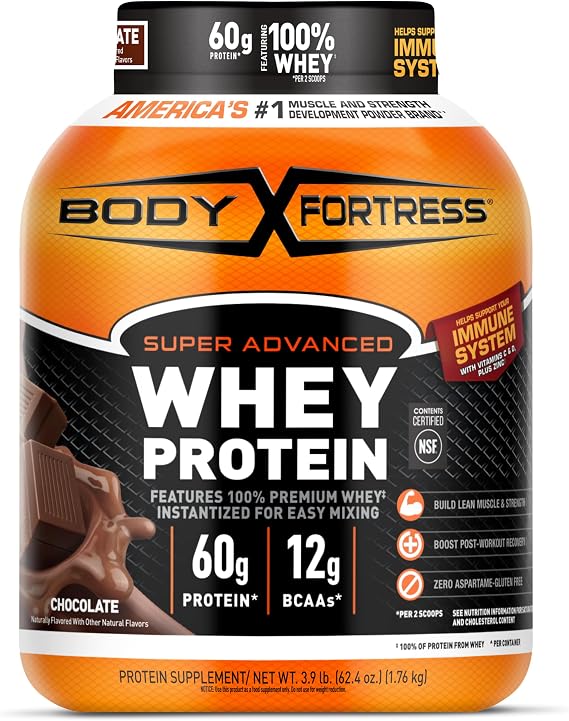 Body Fortress Super Advanced Whey Protein Powder, Chocolate, 3.9 lbs | Flavor: Chocolate, Immune Support, Muscle and Strength Development