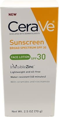 CeraVe Sunscreen Face Lotion SPF 30 2.5 oz with Zinc Oxide, Niacinamide and Ceramides for Broad Spectrum Sun Protection