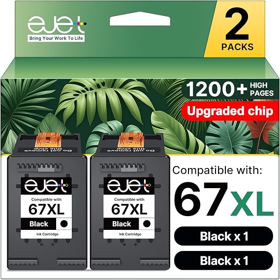67XL Black Ink Cartridge for HP 67 Ink for HP 67XL Black Ink Cartridge | Work with HP Deskjet 2700 2700e 2755e 2855e 2800e 2852e 2827e 4100e 4155e 4227e 4255e Envy 6000 6055e 6455e Series, 2-Black