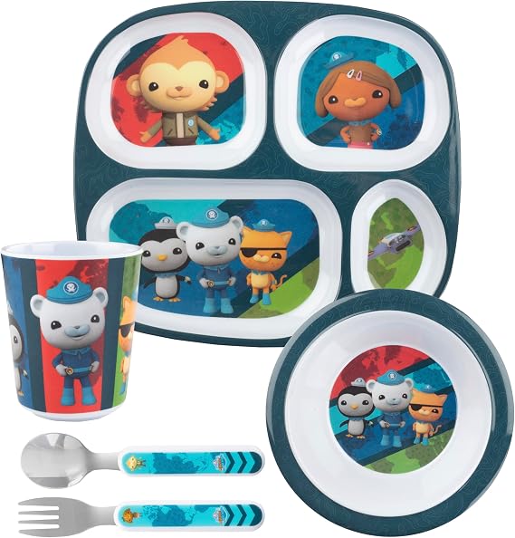 Octonauts 5pc Dinnerware Set for Kids, Blue Explorer, Divided Plate & Bowl