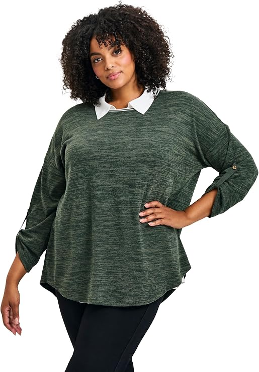 Avenue Women's Plus Size Tara Twofer Hacci Top