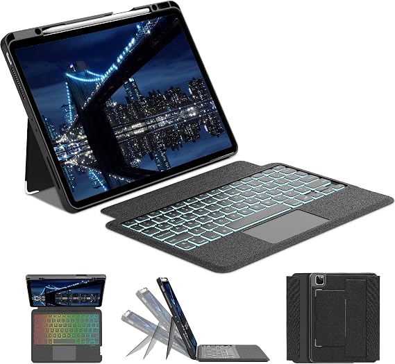 Trackpad Keyboard Case for iPad Air 13-inch (M3, 2025/ M2, 2024)& iPad Pro 12.9 Case inch (3/4/5/6th Gen), Soft Tablet Protector Case Kickstand Magnetic Detachable Wireless Backlit Keyboard,Black