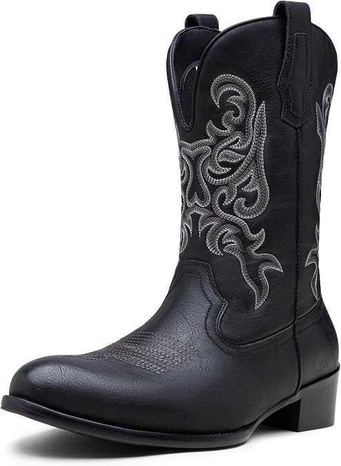 Jousen Cowboy Boots for Men Round Toe Side Zipper