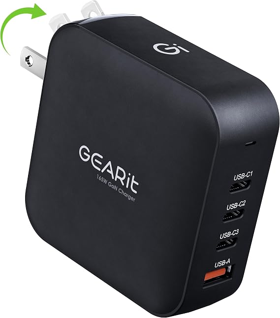 GEARit 165W USB C Charger Block - Fast Charging 4-Port GaN Wall Charger with PD 3.1 & PPS for Apple, Samsung, Dell XPS, MacBook Air/Pro, iPhone, iPad, Google Pixel - Multi Port Fast Charger USB Type C
