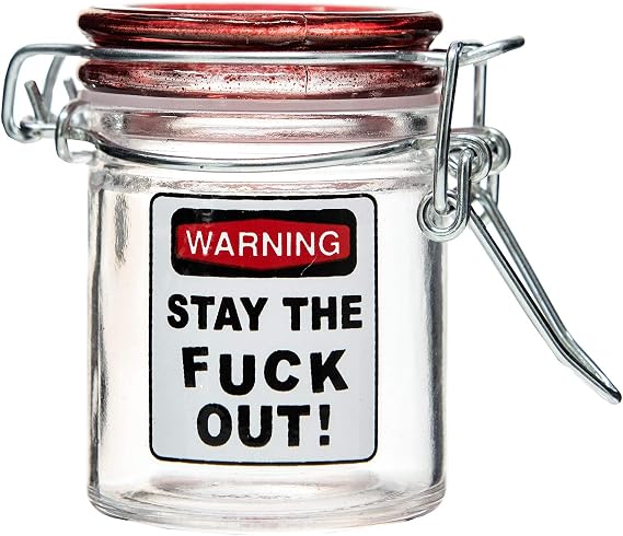 Airtight Glass Herb Stash Jar - Stay The F Out Warning Label Design, 1.5 Ounce, 2.5 Inches