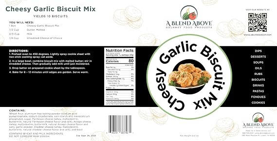 A Blend Above Cheesy Garlic Biscuit Mix - Easy to Bake, Makes 10, Breakfast Biscuits, Dinner Biscuits, Biscuit's & Gravy - Just Add Water - Perfect Addition to All Meals - 10 Servings