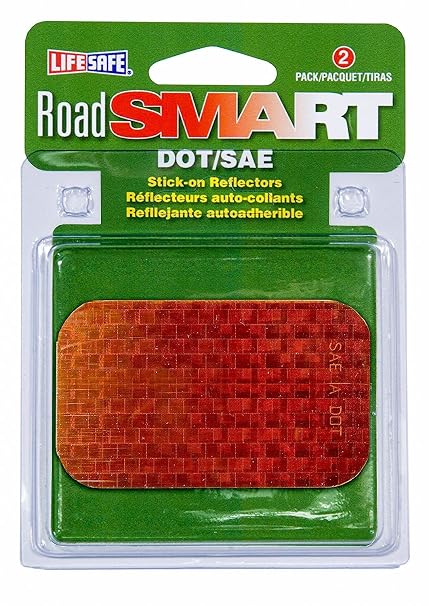 Life Safe: RE7070 Road Smart DOT/SAE Rectangle Stick-On Reflectors High-Visibility, 2 inch x 3.5 inch, Orange (Pack of 2) Used On Vehicles, Trailers and Other Automotive