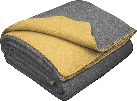 Merino Wool Blanket for Twin Bed & Couch, Reversible Warm Throw, 59 x 85 in