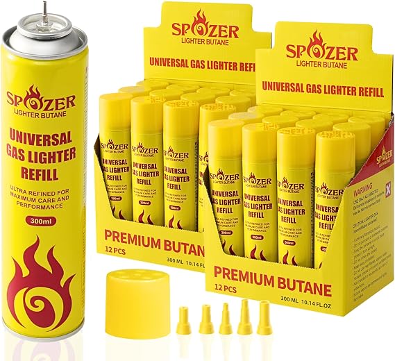 Spozer Butane Refill Ultra Refined Universal Lighter Fluid 300ml, 24 Pack