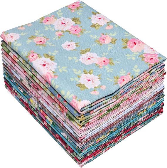 14 pcs Fat Quarters Fabric Bundles 18x22 inch - Vintage Floral Print Cotton Fabric -Quarter Yard Material - for Sewing, Quilting, and Holiday Halloween Christmas DIY Crafts -Retro Floral