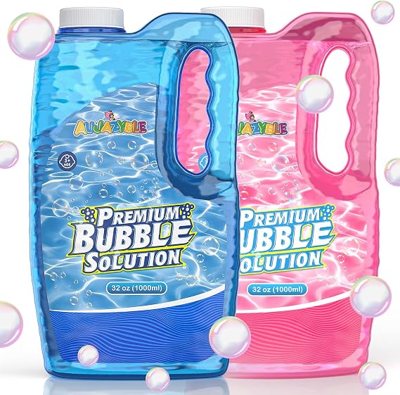 Aujazyble 2 Bottles Bubbles Solution Refill 64 OZ for Bubble Machine Wands