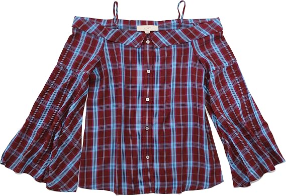 Loft Ann Taylor Women's Plaid Off-Shoulder Bell Sleeve Blouse