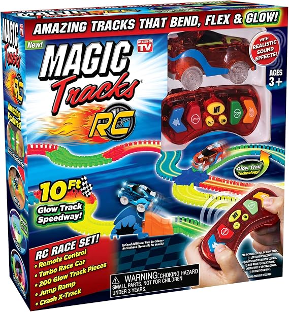 Ontel Magic Tracks RC - Remote Control Turbo Race Cars & 10 ft of Flexible, Bendable Glow in the Dark Racetrack - As Seen on TV, Color may Vary