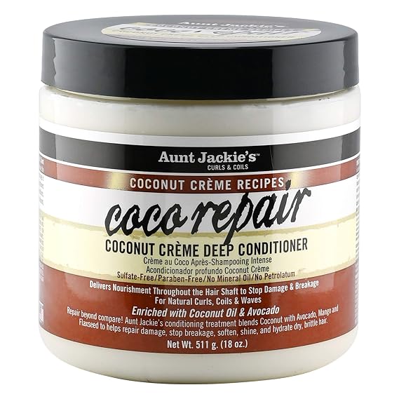 Aunt Jackie's Coconut Creme Recipes Coco Repair Deep Hair Conditioner, Delivers Nourishment, Stops Damage, Breakage for Natural Curls, 18 oz
